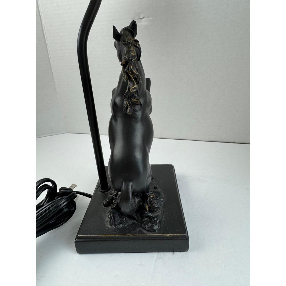 Black Rearing Horse Table Lamp Equestrian Stallion Sculpture White Pleated Shade - Picture 8 of 11